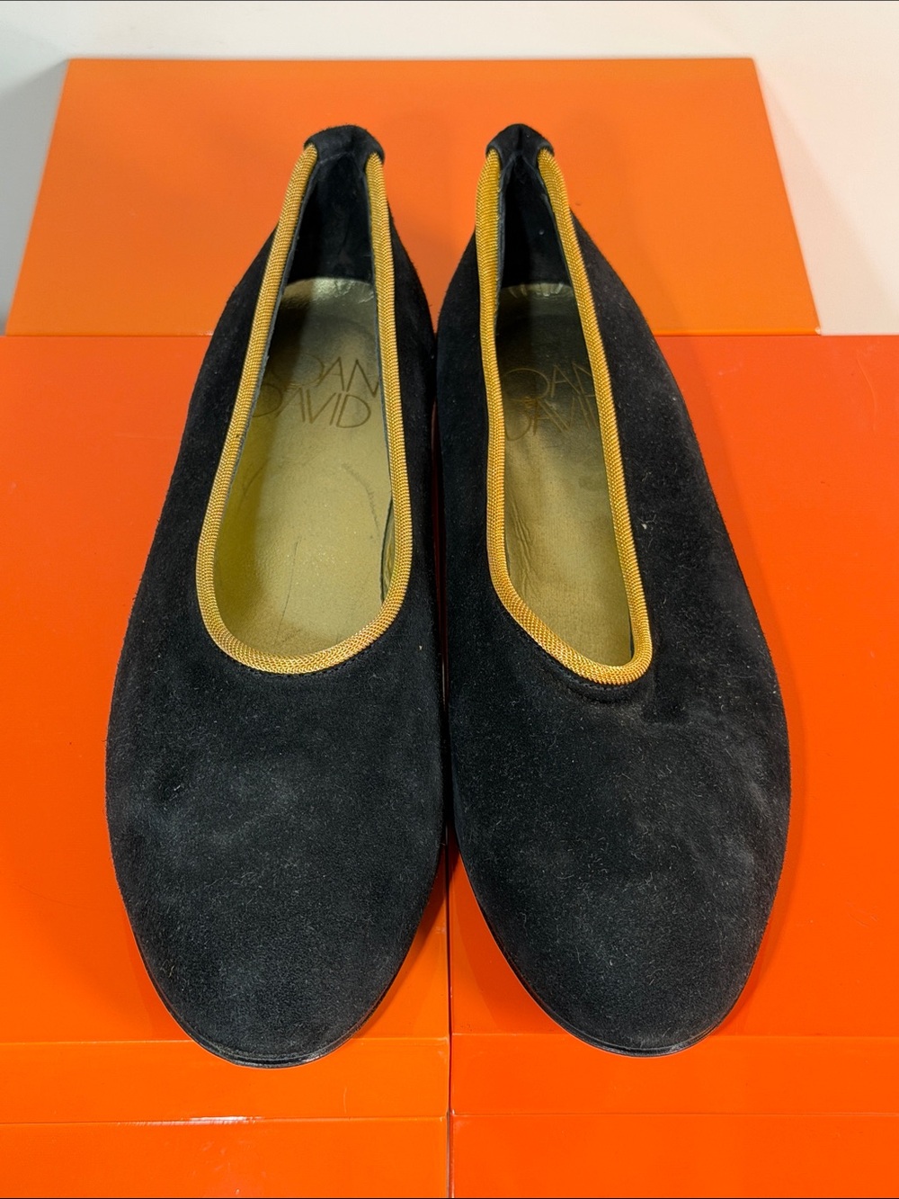 NWOT -Black Suede Ballet Flats with Gold Trim